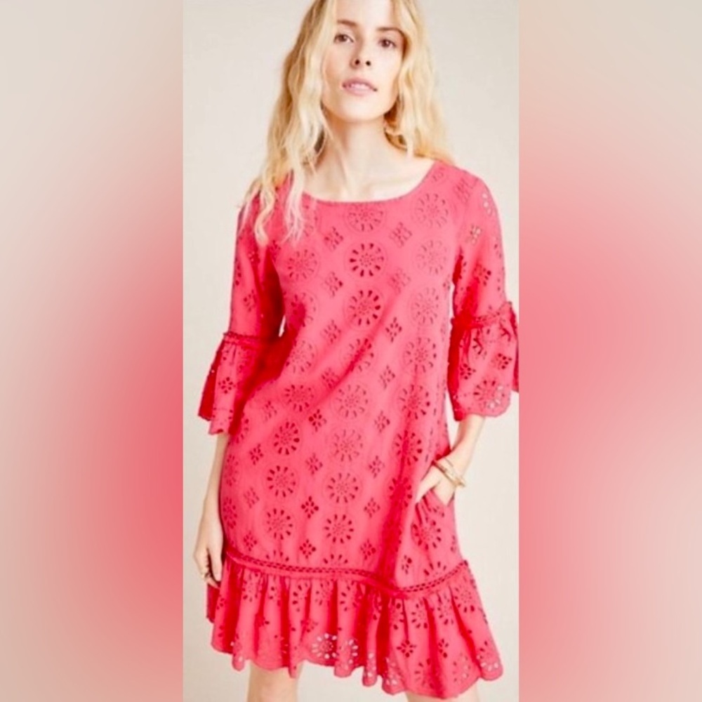 New Anthropologie Dani Eyelet Mini Tassel Tunic Silhouette Dress